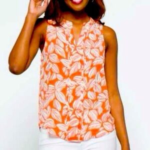 41 Hawthorn Sleeveless Blouse Orange Leaf Print 3X
